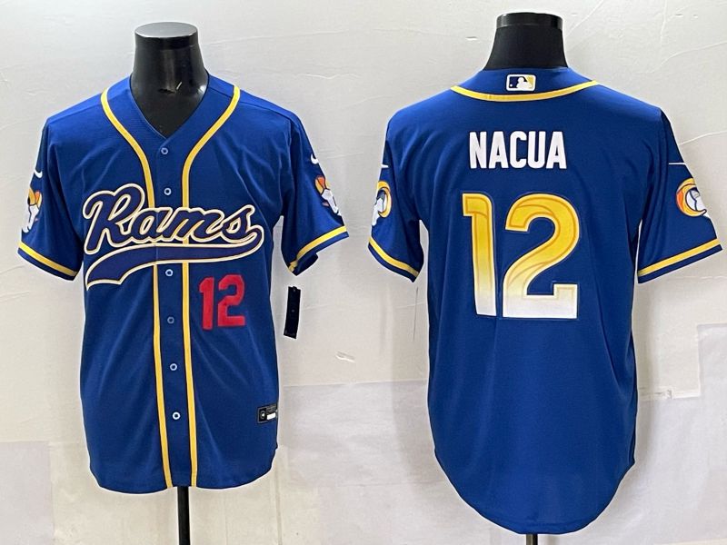 Men 2025 Los Angeles Rams 12 Nacua Blue Second generation joint name Nike Limited NFL Jersey style 03